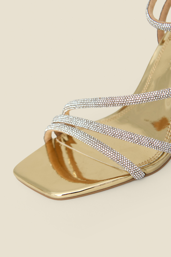 Gold Metallic Diamante Strappy High Heel Sandals