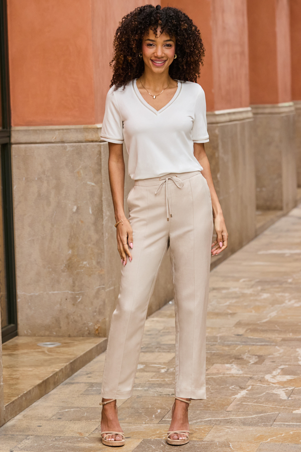 Natural Linen Blend Tapered Leg Trousers