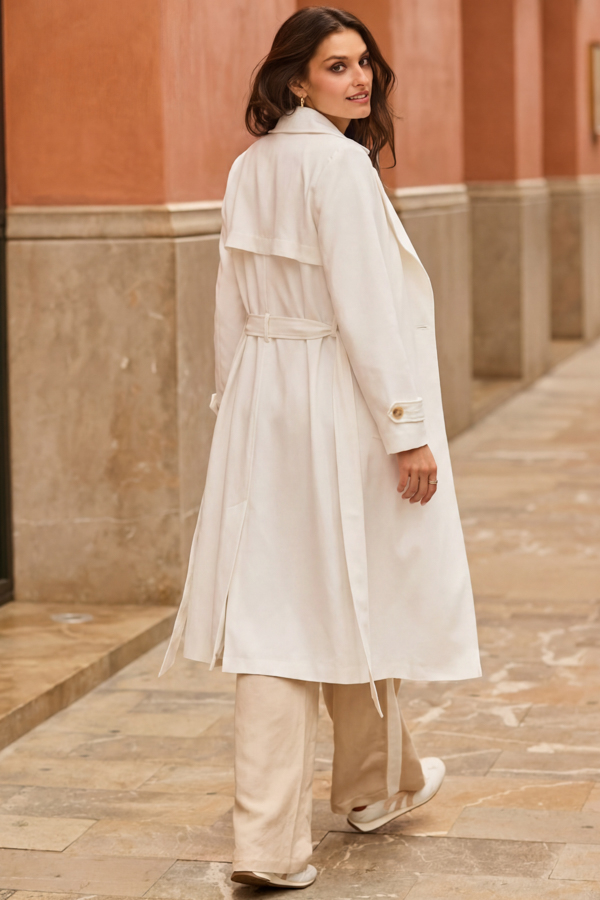 Ivory Longline Belted Trench Coat