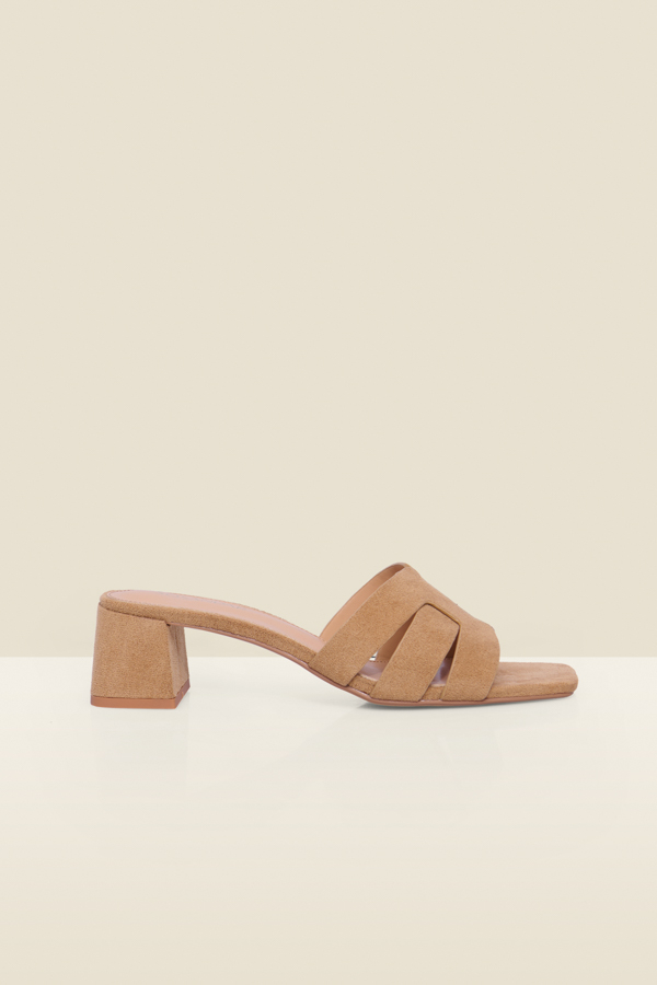 Tan Faux Suede Block Heel Mules