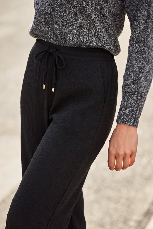 Black Textured Wide Leg Trousers