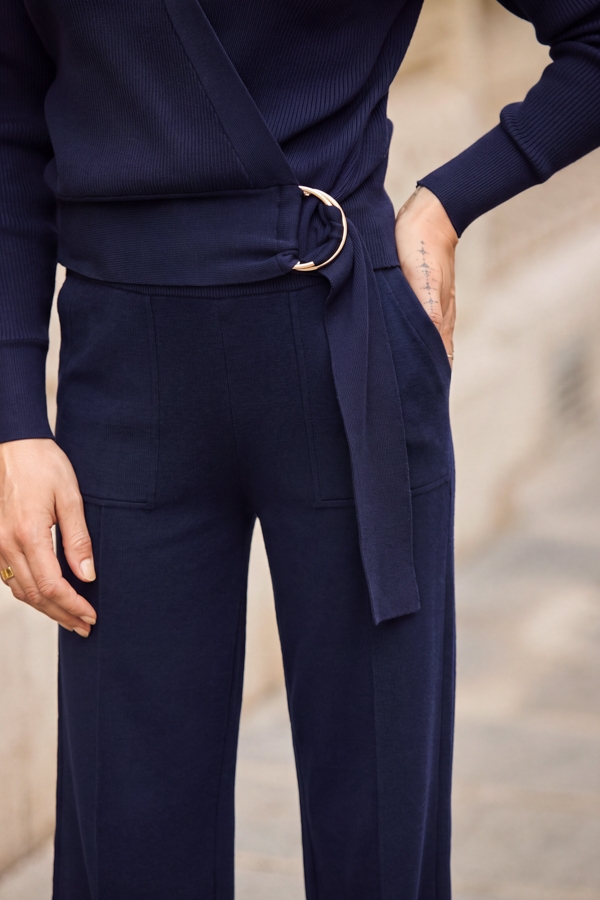 Navy Blue Knitted Wrap Top