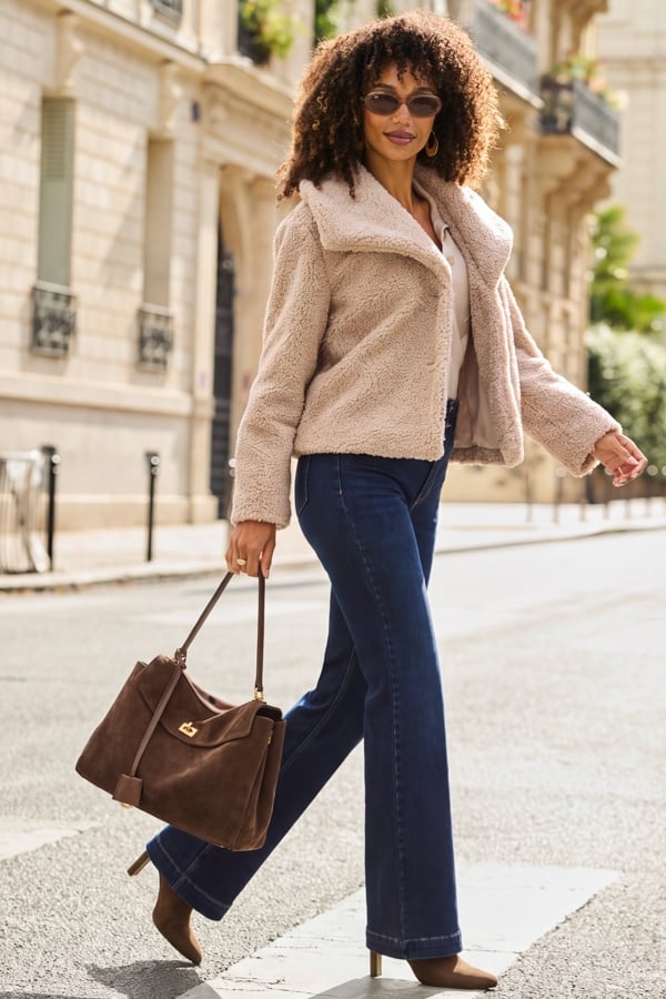 Taupe Cosy Borg Funnel Collar Jacket