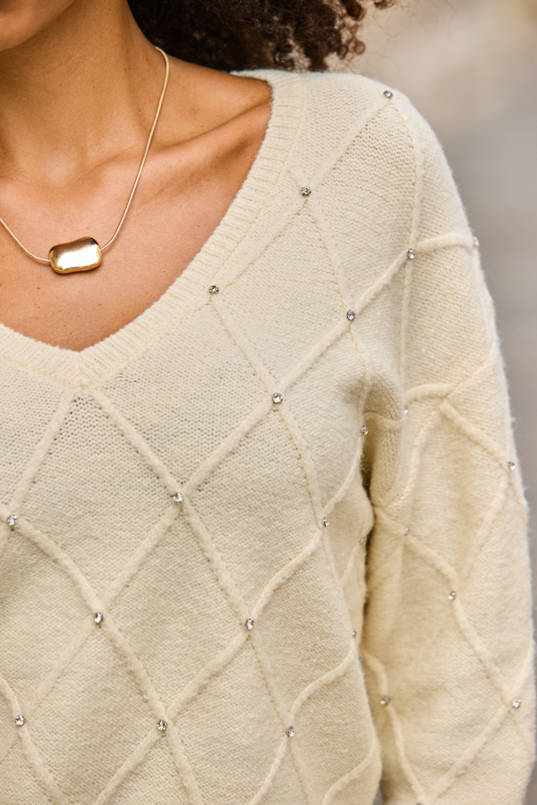 Buttermilk Pointelle Diamante Embellished Jumper