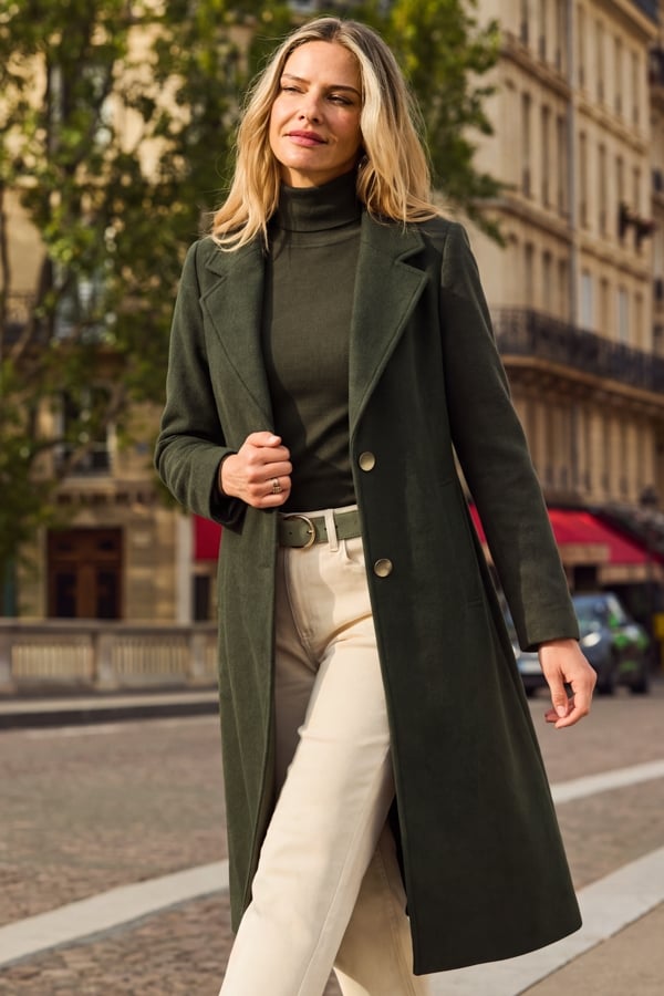 Olive Green Premium Longline Wool Mix Coat