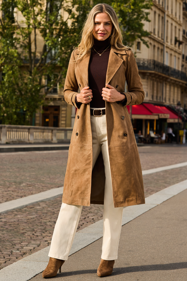 Taupe Suede Trench Coat