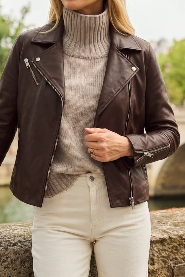 Chocolate Brown Leather Biker Jacket