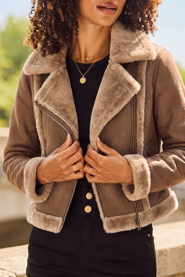 Mink Faux Shearling Aviator Jacket