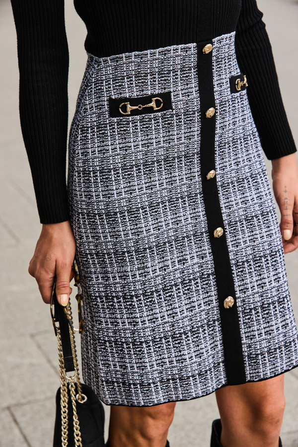 Black Check Print Two Part Knitted Dress