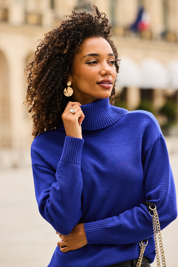Cobalt Blue Roll Neck Jumper