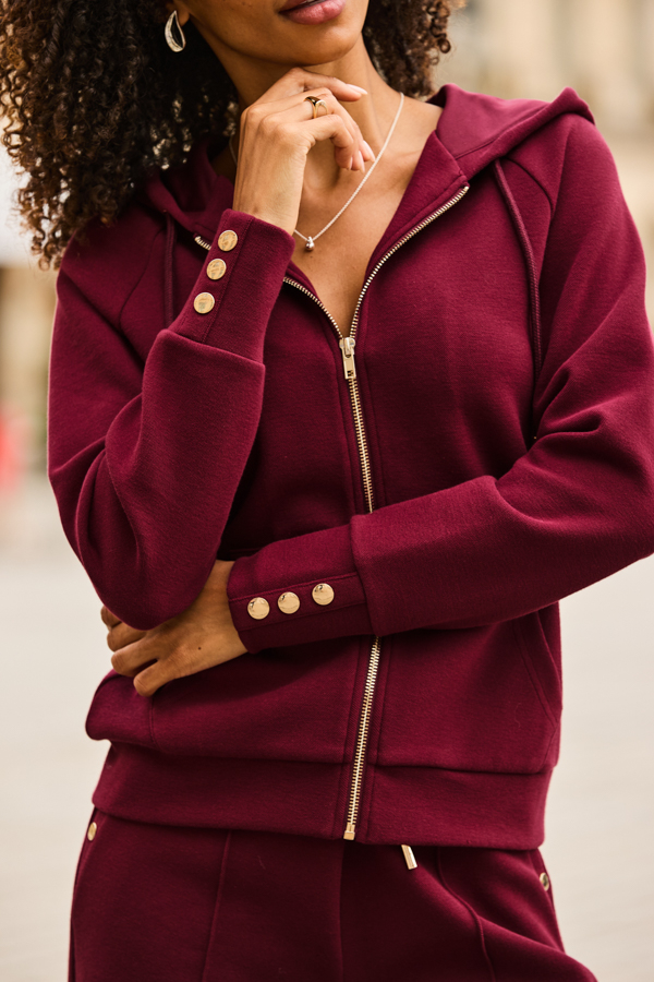 Burgundy Zip Front Hooded Sweatshirt