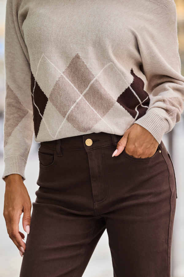 Taupe Argyle Boat Neck Jumper