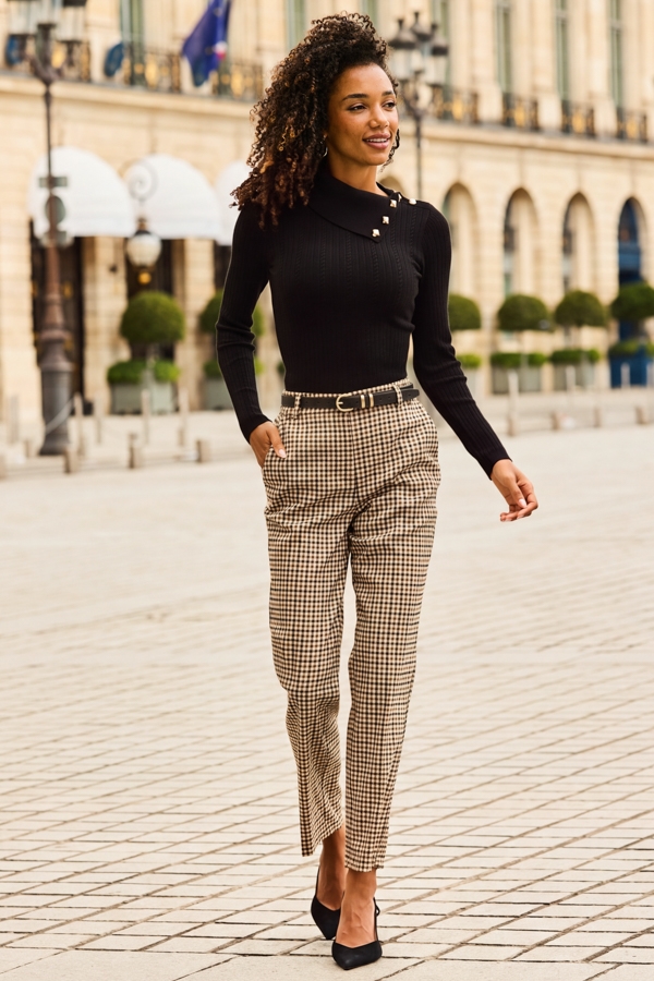 Black Asymmetrical Neck Cable Knit Top
