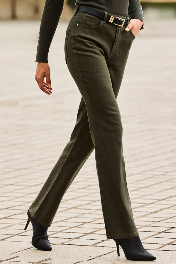 Olive Green Straight Leg Jeans
