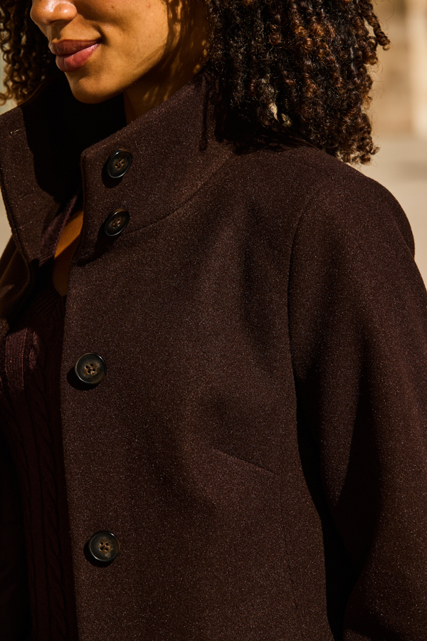 Chocolate Brown Funnel Collar Longline Coat