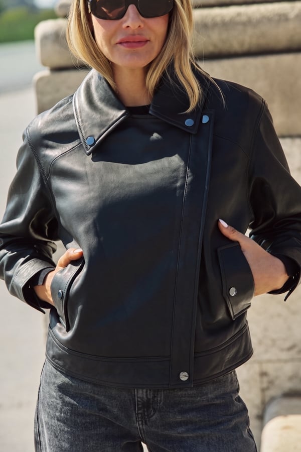 Black Leather Relaxed Biker Jacket