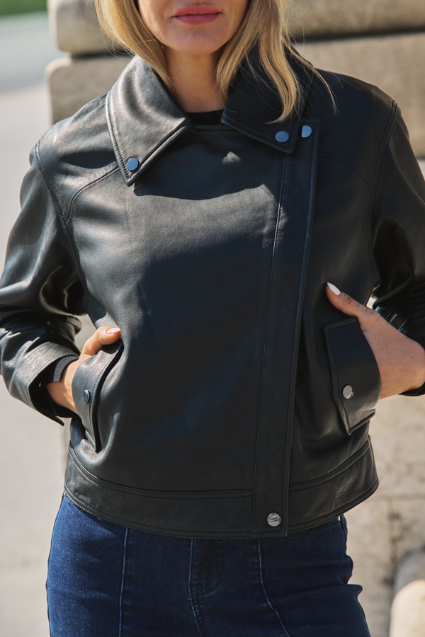 Black Leather Relaxed Biker Jacket