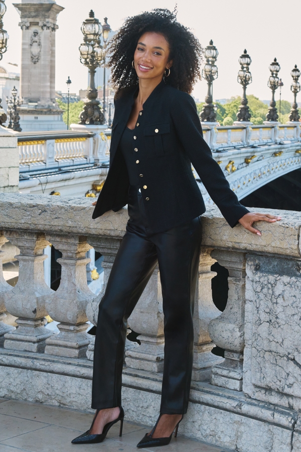 Black Faux Leather Straight Leg Trousers