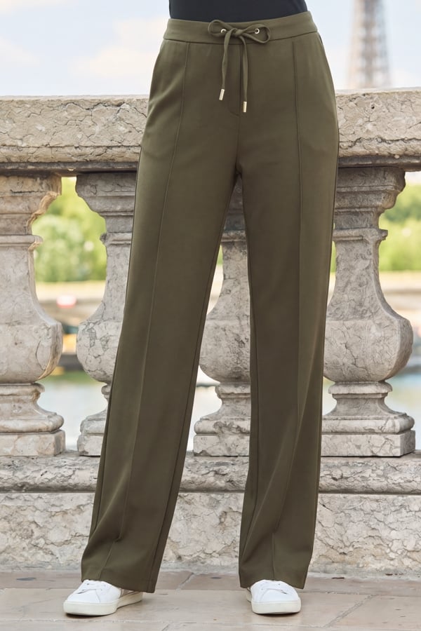 Petite Khaki Green Side Stripe Wide Leg Trousers