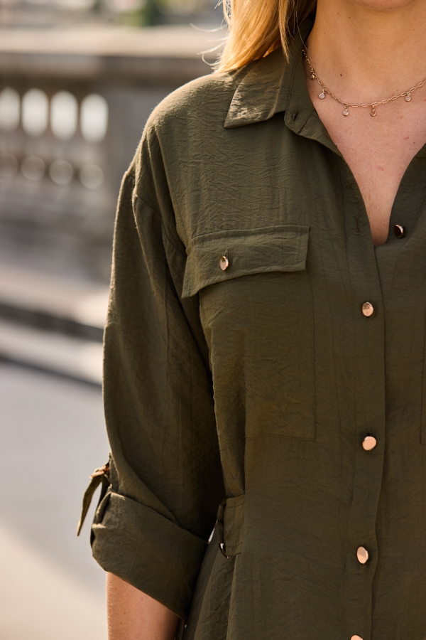 Khaki Green Utility Shirt Dress
