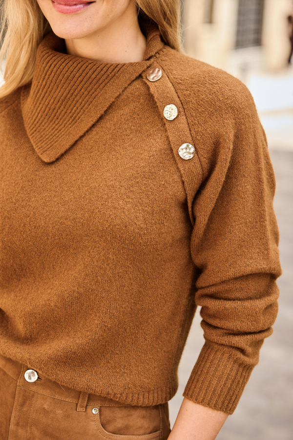 Tan Asymmetrical Neck Cinched Waist Jumper