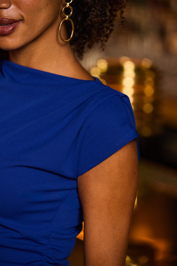 Cobalt Blue High Neck Structured Shoulder Top