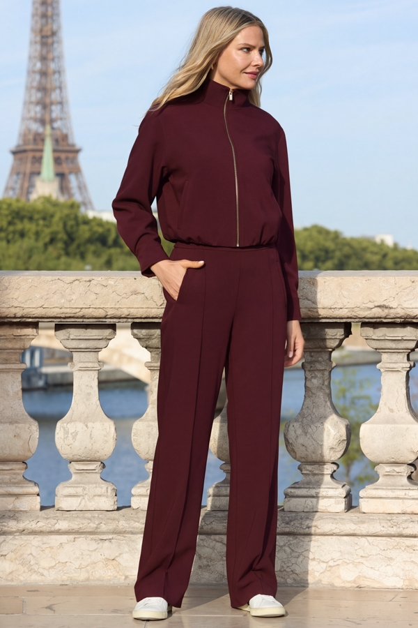 Burgundy Drawstring Wide Leg Trousers