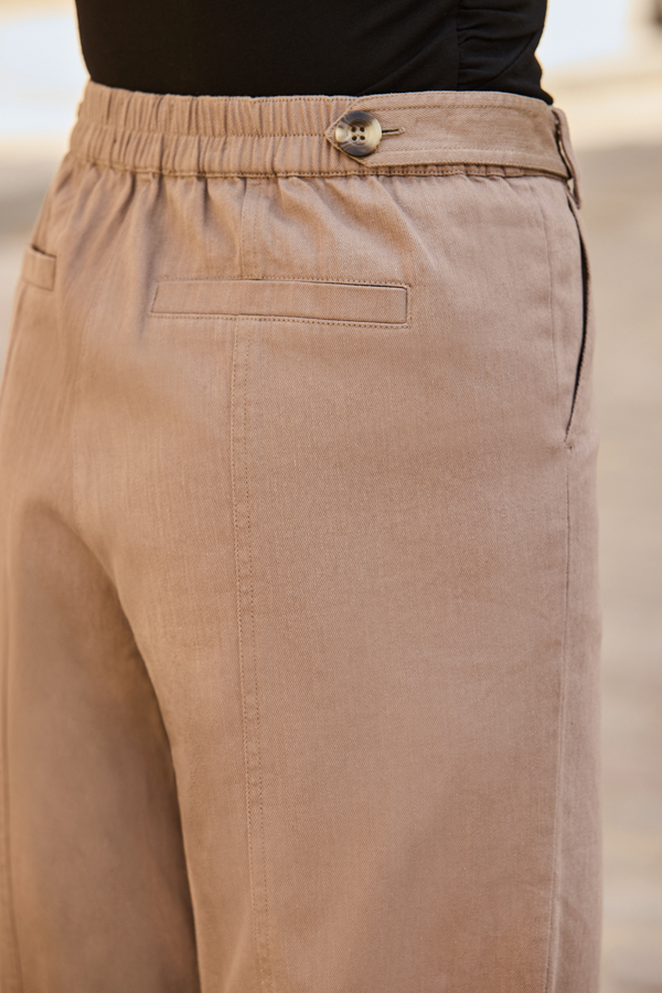 Taupe Cotton Barrel Leg Trousers