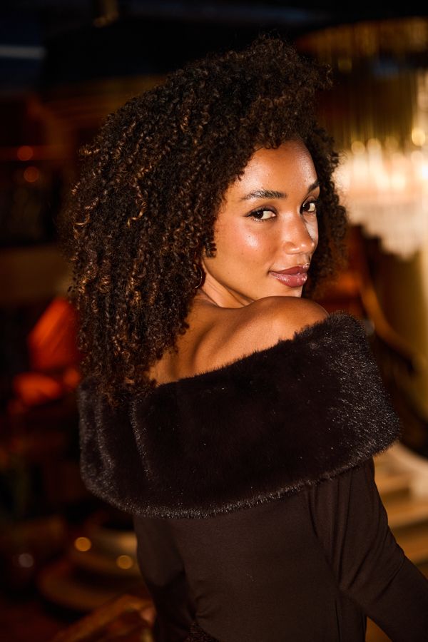 Chocolate Brown Bardot Top With Detachable Faux Fur Trim