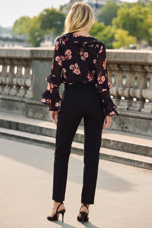 Black Gold Button Tapered Trousers