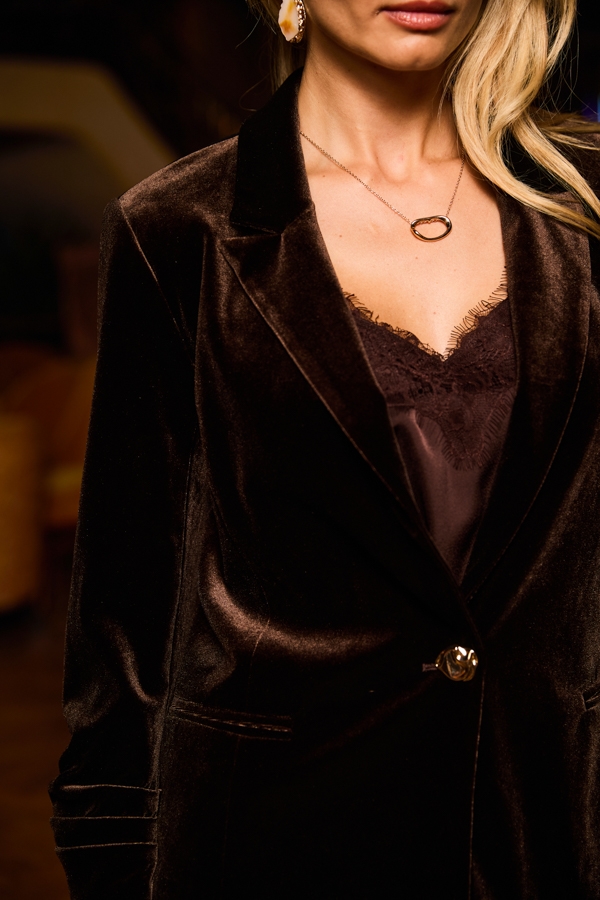 Chocolate Brown Luxe Velvet Blazer
