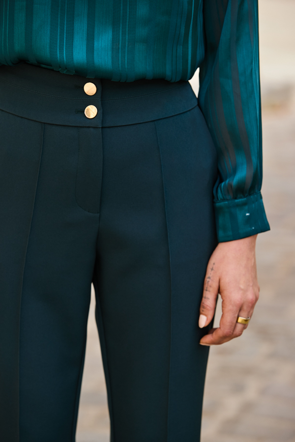 Teal Green Contour Waist Kick Flare Trousers