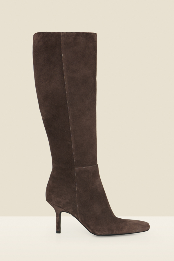 Charcoal Grey Suede Stiletto Heel Knee High Boots