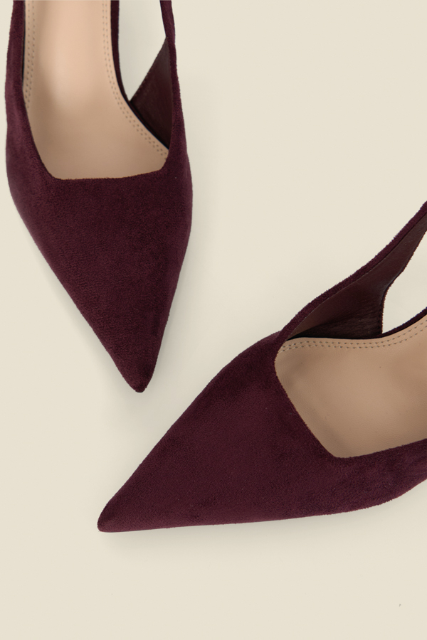 Burgundy Faux Suede Kitten Heel Slingback Court Shoes