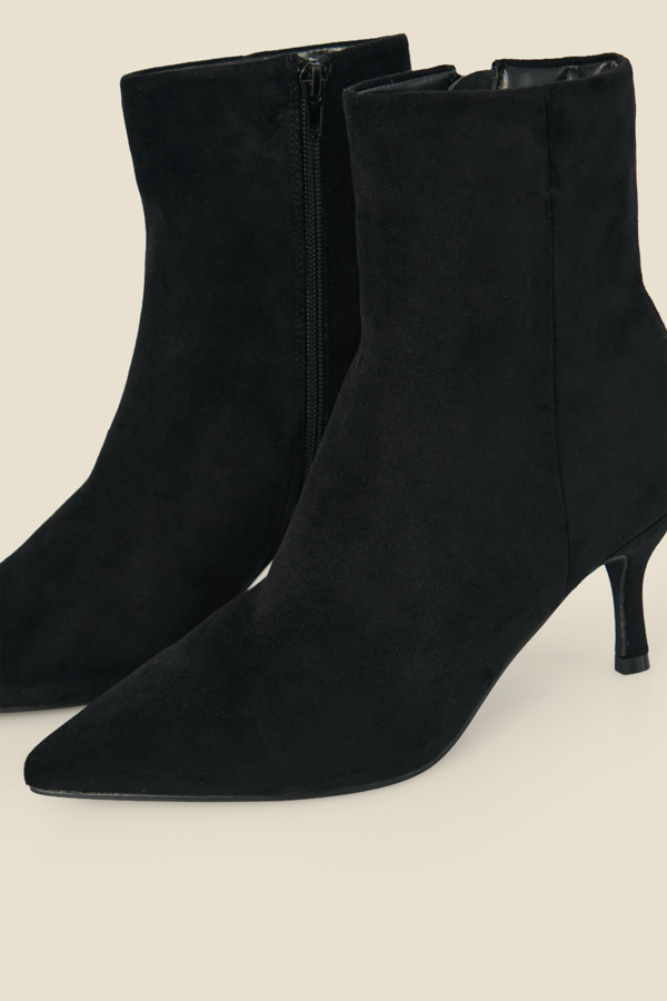 Black Faux Suede Mid Stiletto Heel Ankle Boots