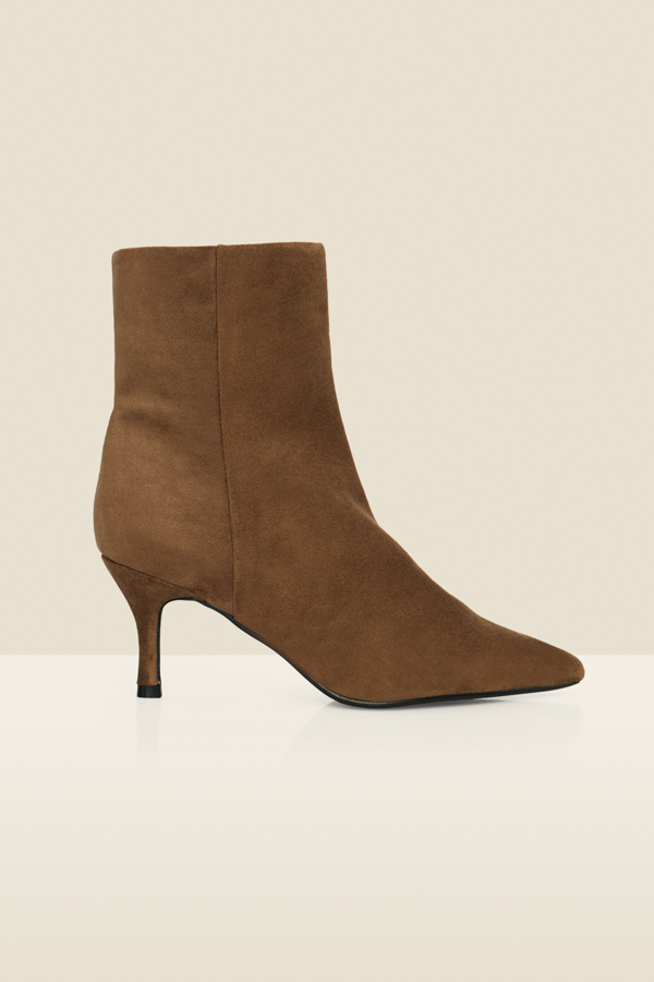 Taupe Faux Suede Mid Stiletto Heel Ankle Boots