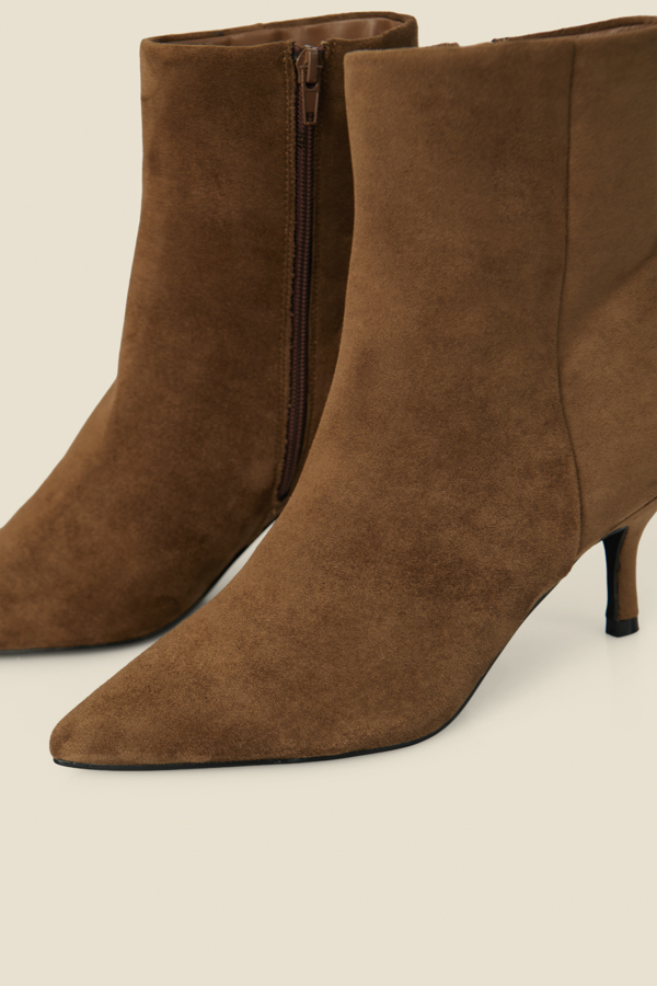 Taupe Faux Suede Mid Stiletto Heel Ankle Boots