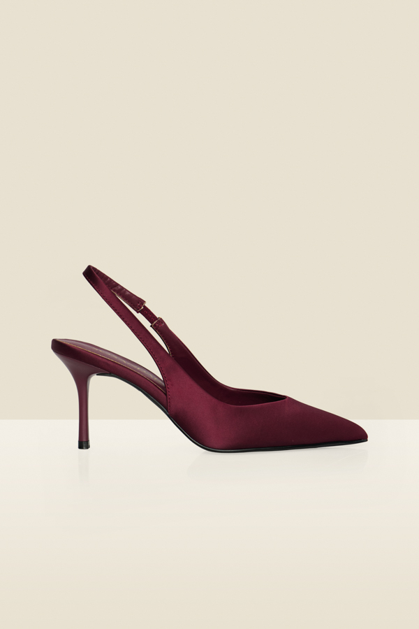 Burgundy Satin Slingback Court Shoes