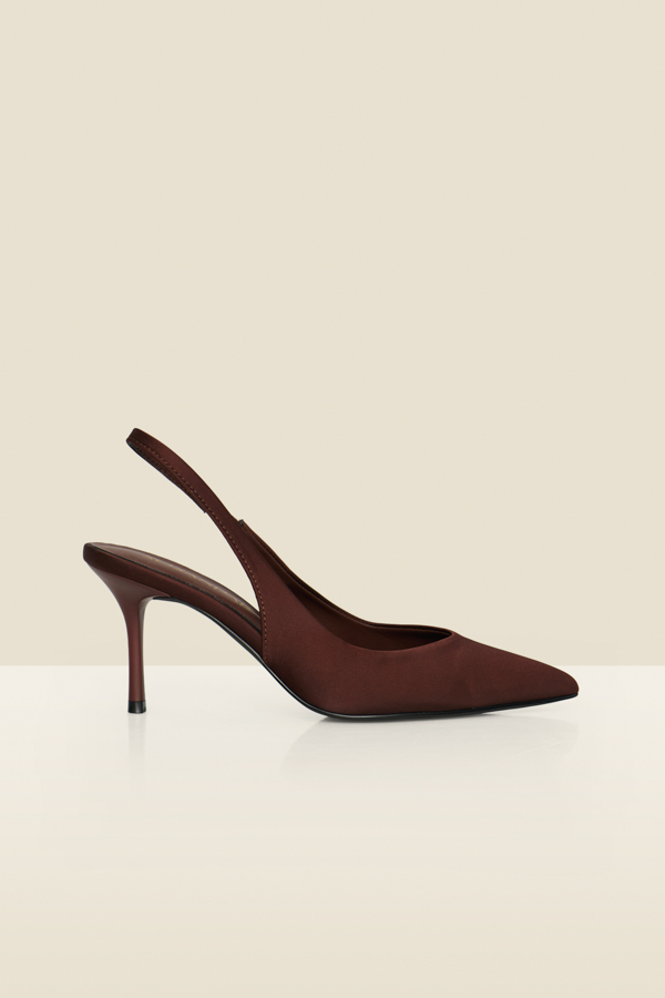Chocolate Brown Satin Slingback Court Shoes