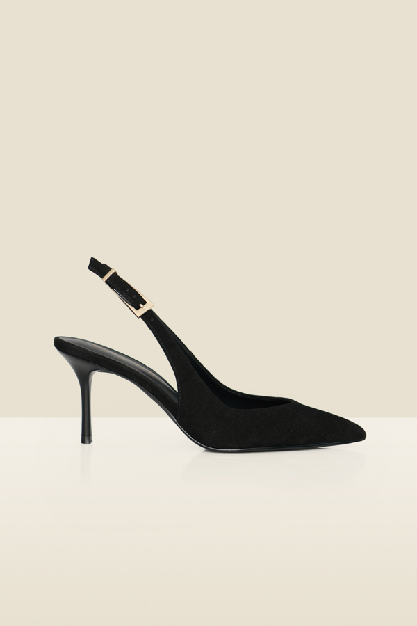 Black Suede Slingback Court Shoes