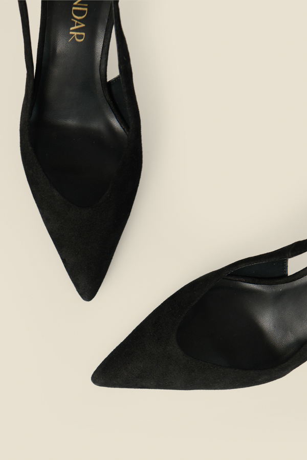 Black Suede Slingback Court Shoes