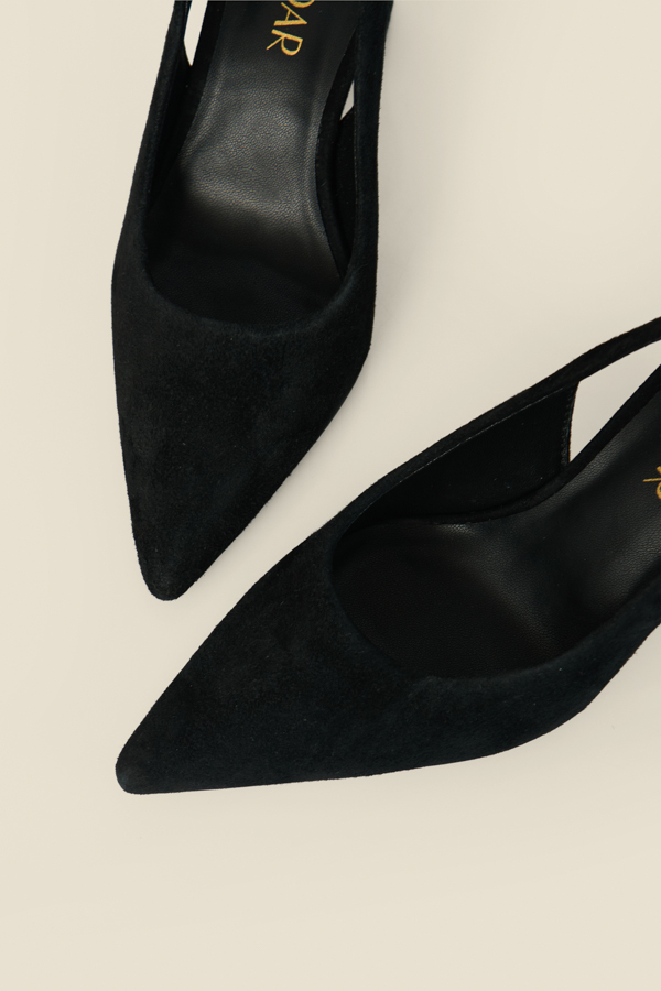 Black Suede Block Heel Slingback Court Shoes