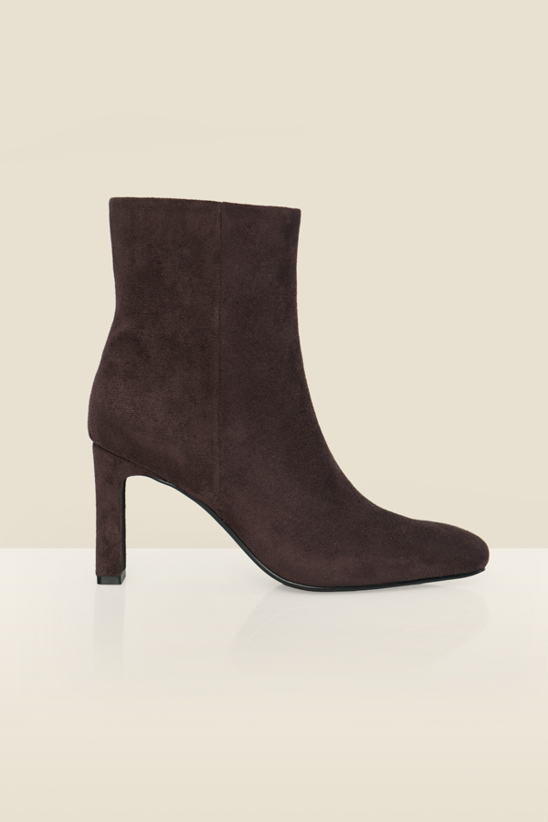 Chocolate Brown Faux Suede Thin Block Heel Ankle Boots