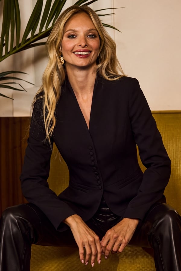 Black High Neck Cinched Waist Peplum Blazer