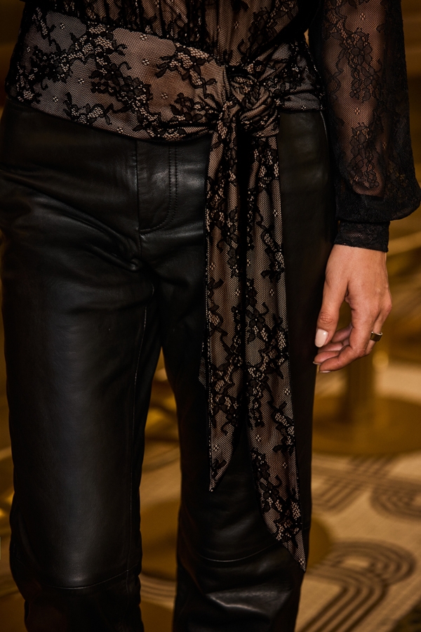 Black Lace High Neck Tie Waist Top