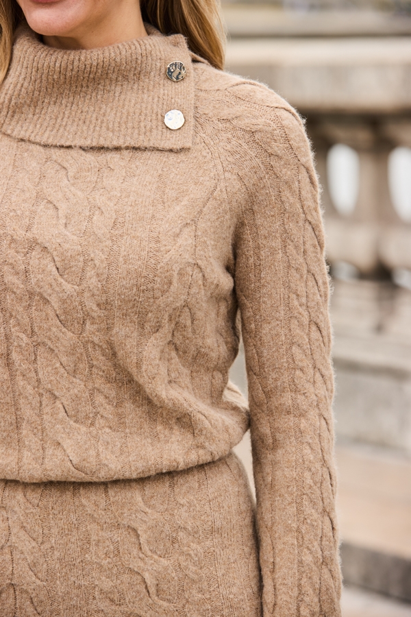 Neutral Asymmetrical Neck Cable Knit Jumper