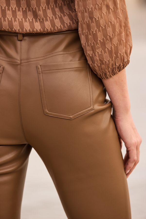 Tan Faux Leather Kick Flare Trousers