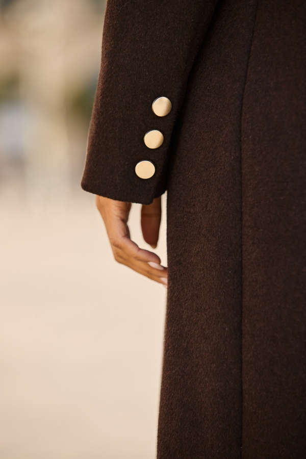 Chocolate Brown Premium Longline Wool Mix Coat