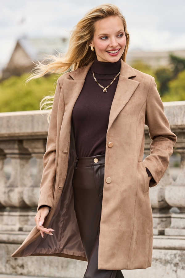 Taupe Premium Faux Suede Tailored Coat