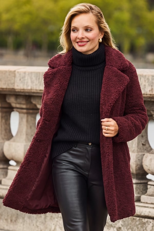 Burgundy Super Cosy Borg Coat